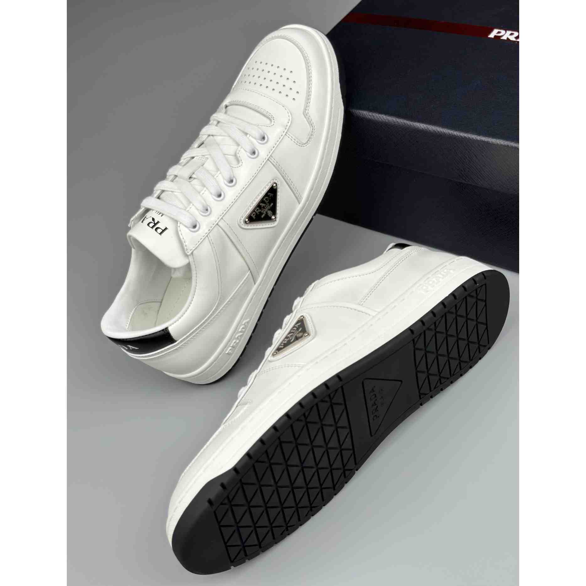 Prada Downtown Perforated Leather Sneakers - PerfectKickZ