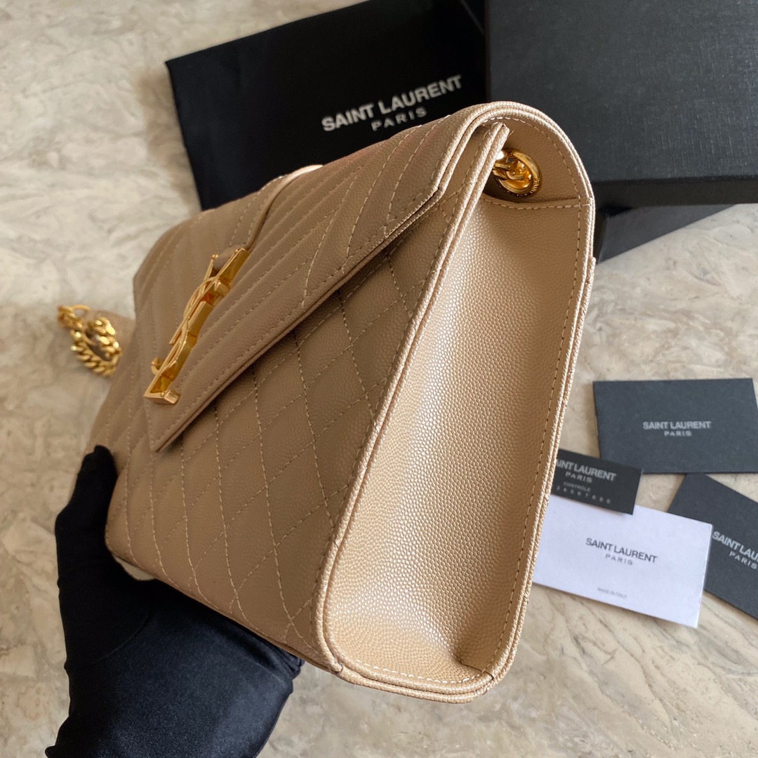 Saint Laurent Envelope Medium In Quilted Grain De Poudre Embossed Leather - PerfectKickZ