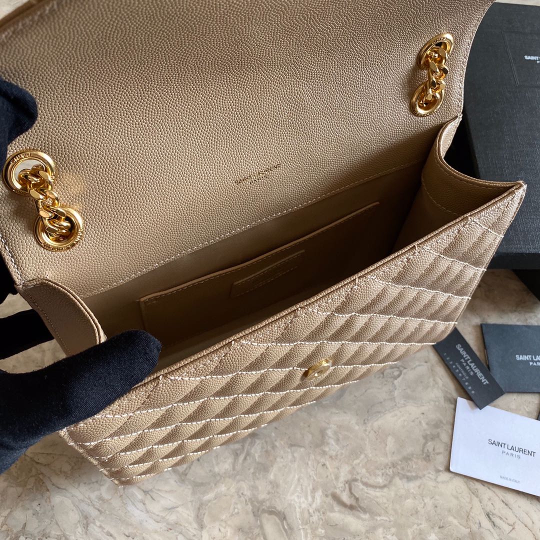 Saint Laurent Envelope Medium In Quilted Grain De Poudre Embossed Leather - PerfectKickZ