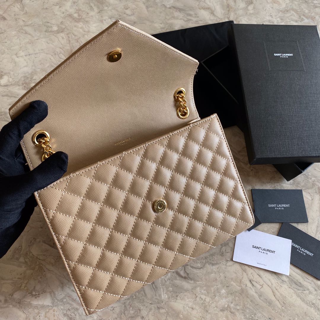 Saint Laurent Envelope Medium In Quilted Grain De Poudre Embossed Leather - PerfectKickZ