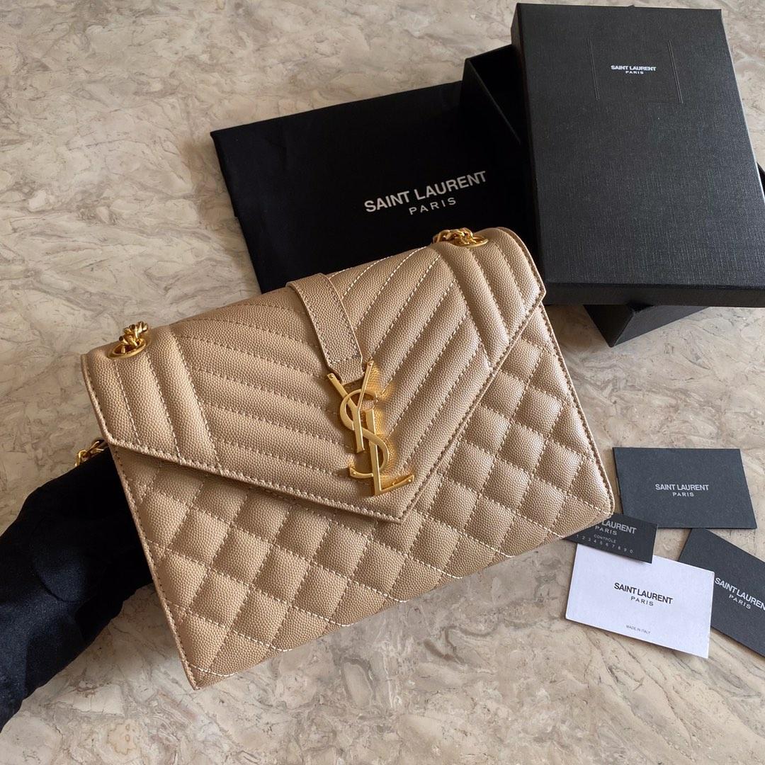 Saint Laurent Envelope Medium In Quilted Grain De Poudre Embossed Leather - PerfectKickZ