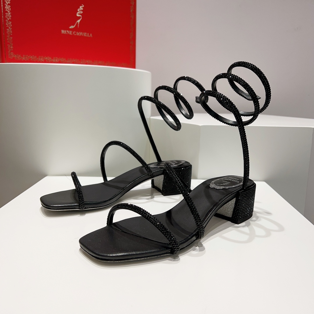 Rene Caovilla Black Low-heeled Sandals  - PerfectKickZ