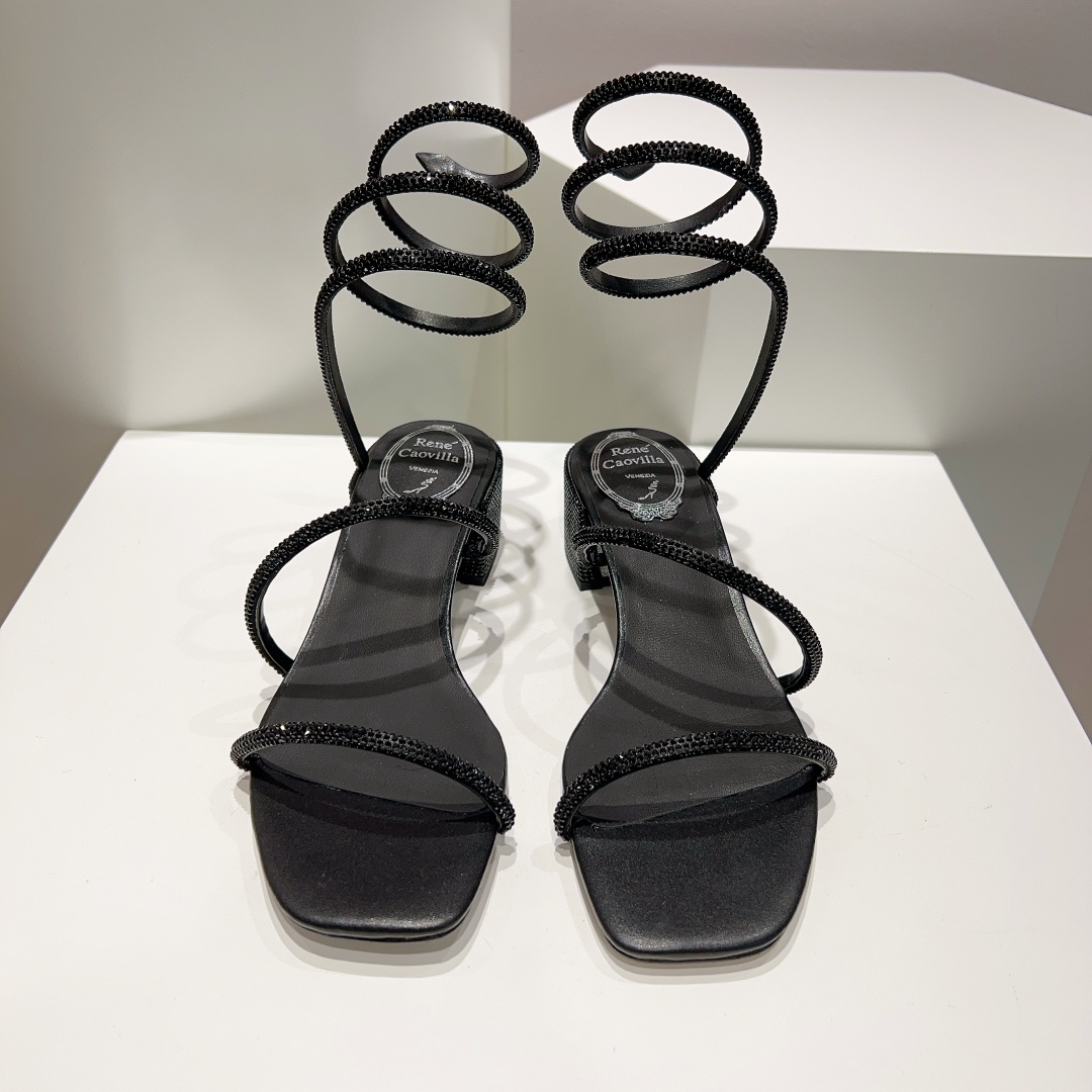 Rene Caovilla Black Low-heeled Sandals  - PerfectKickZ