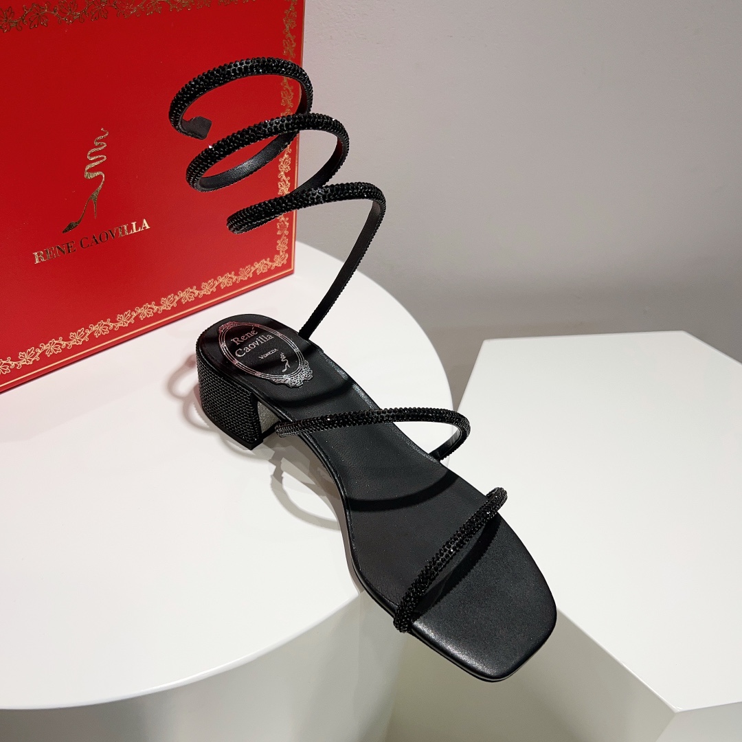 Rene Caovilla Black Low-heeled Sandals  - PerfectKickZ