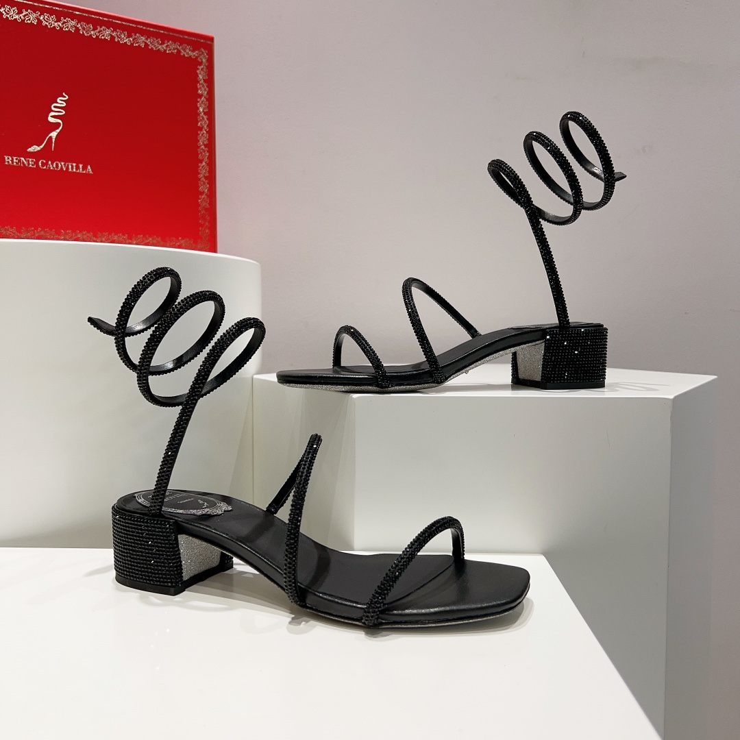 Rene Caovilla Black Low-heeled Sandals  - PerfectKickZ