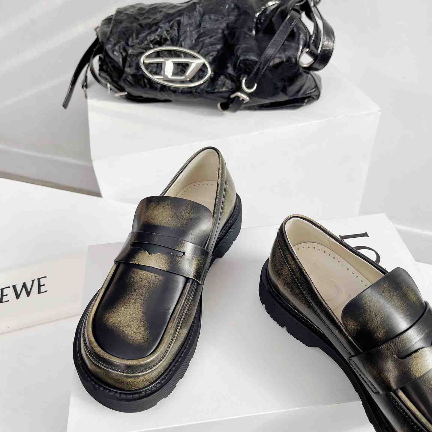 Loewe Blaze Loafer In Bicolour Brushed-off Calfskin - PerfectKickZ