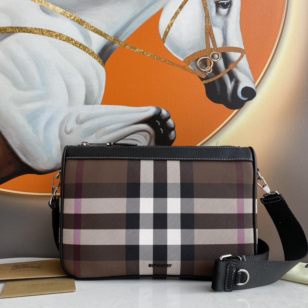 Burberry Check E-Canvas Messenger Bag  (28x 6x 19cm) - PerfectKickZ