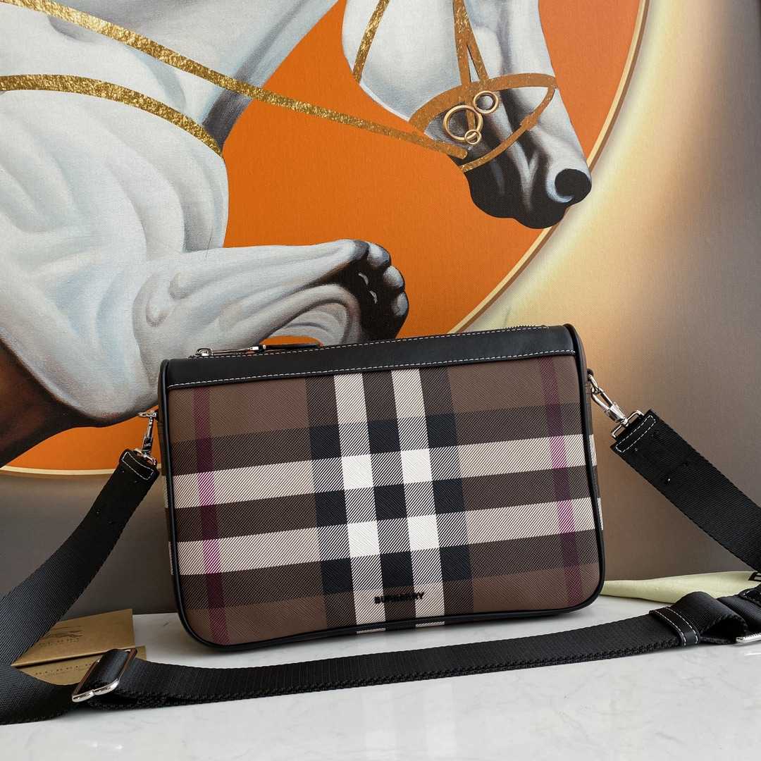 Burberry Check E-Canvas Messenger Bag  (28x 6x 19cm) - 