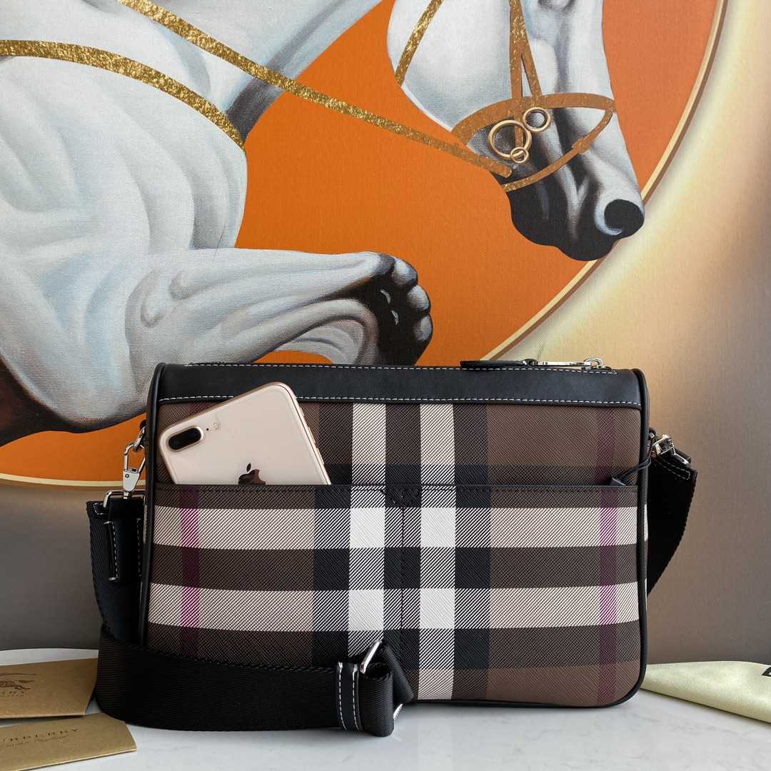 Burberry Check E-Canvas Messenger Bag  (28x 6x 19cm) - 