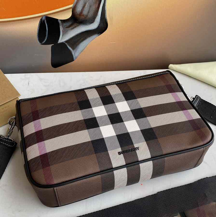 Burberry Check E-Canvas Messenger Bag  (28x 6x 19cm) - PerfectKickZ