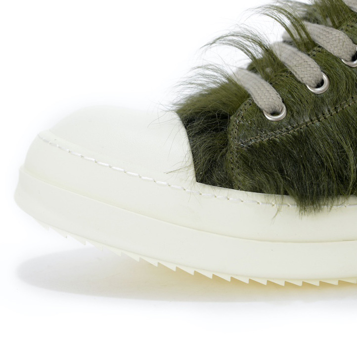 Rick Owens Green Pony Hair Low Sneakers - PerfectKickZ