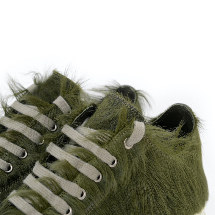 Rick Owens Green Pony Hair Low Sneakers - PerfectKickZ