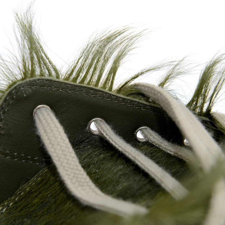 Rick Owens Green Pony Hair Low Sneakers - PerfectKickZ