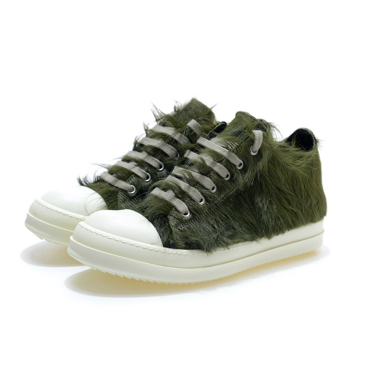 Rick Owens Green Pony Hair Low Sneakers - PerfectKickZ