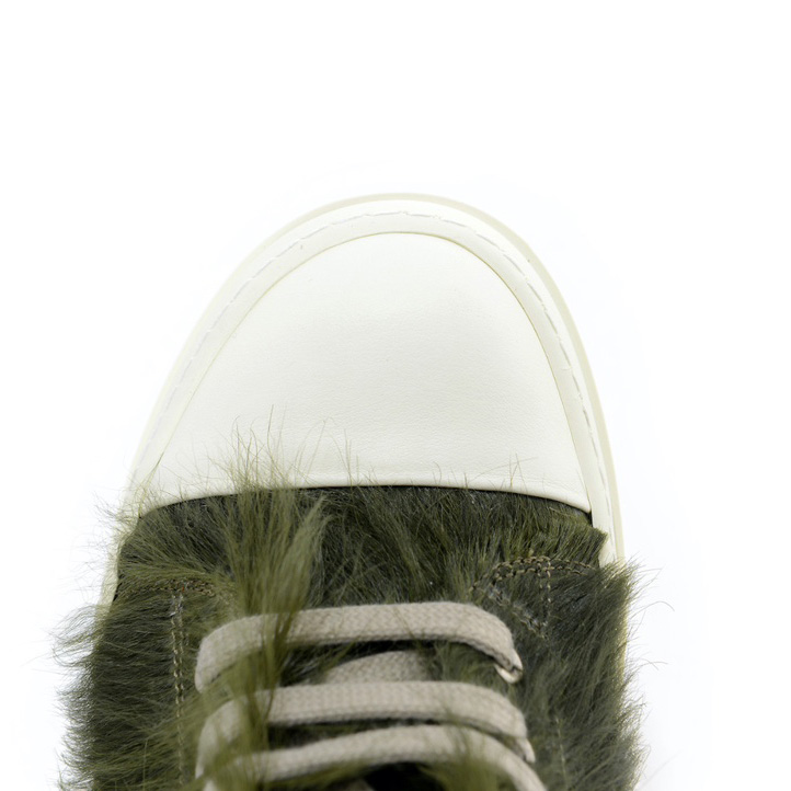Rick Owens Green Pony Hair Low Sneakers - PerfectKickZ