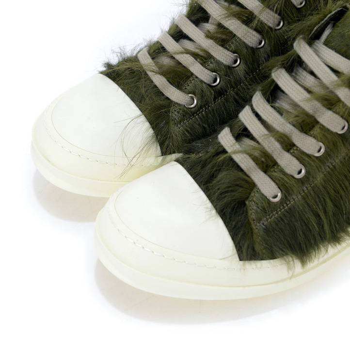 Rick Owens Green Pony Hair Low Sneakers - PerfectKickZ