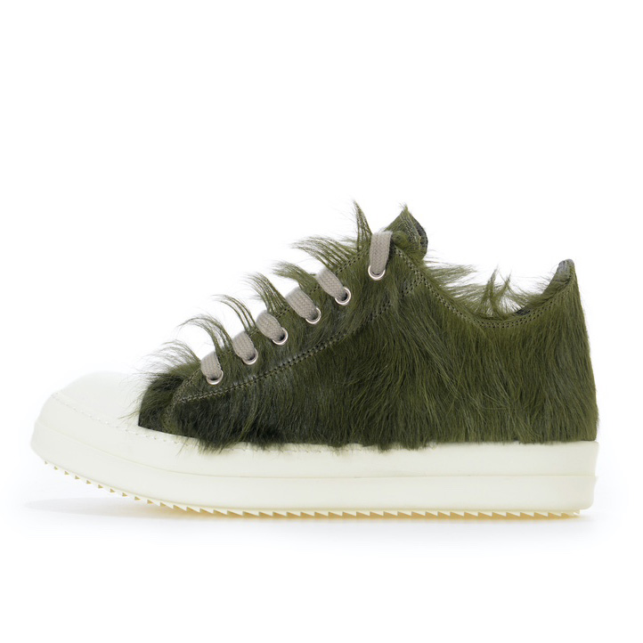 Rick Owens Green Pony Hair Low Sneakers - PerfectKickZ
