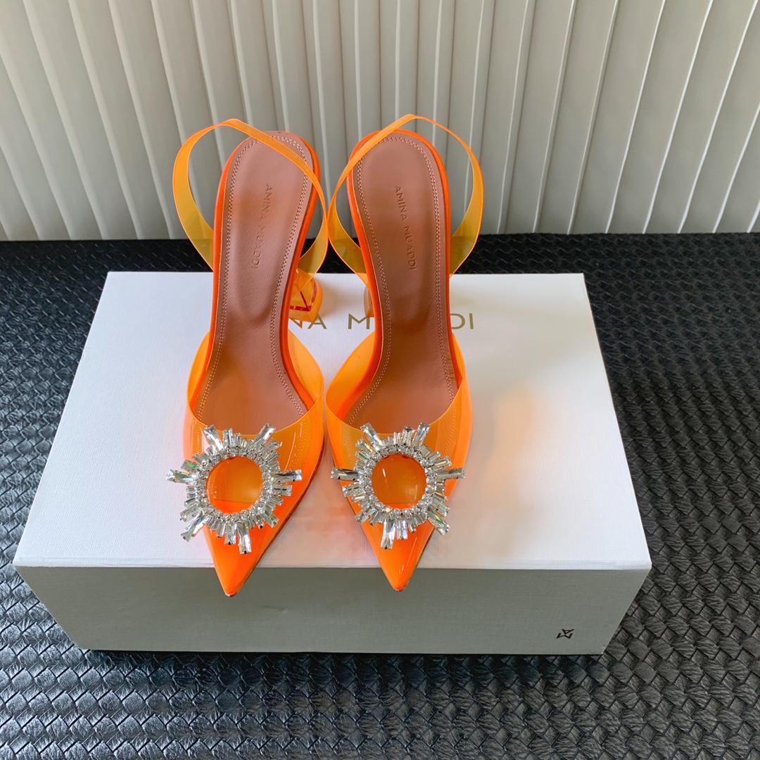 Amina Muaddi Begum Glass Orange Slingbacks - PerfectKickZ