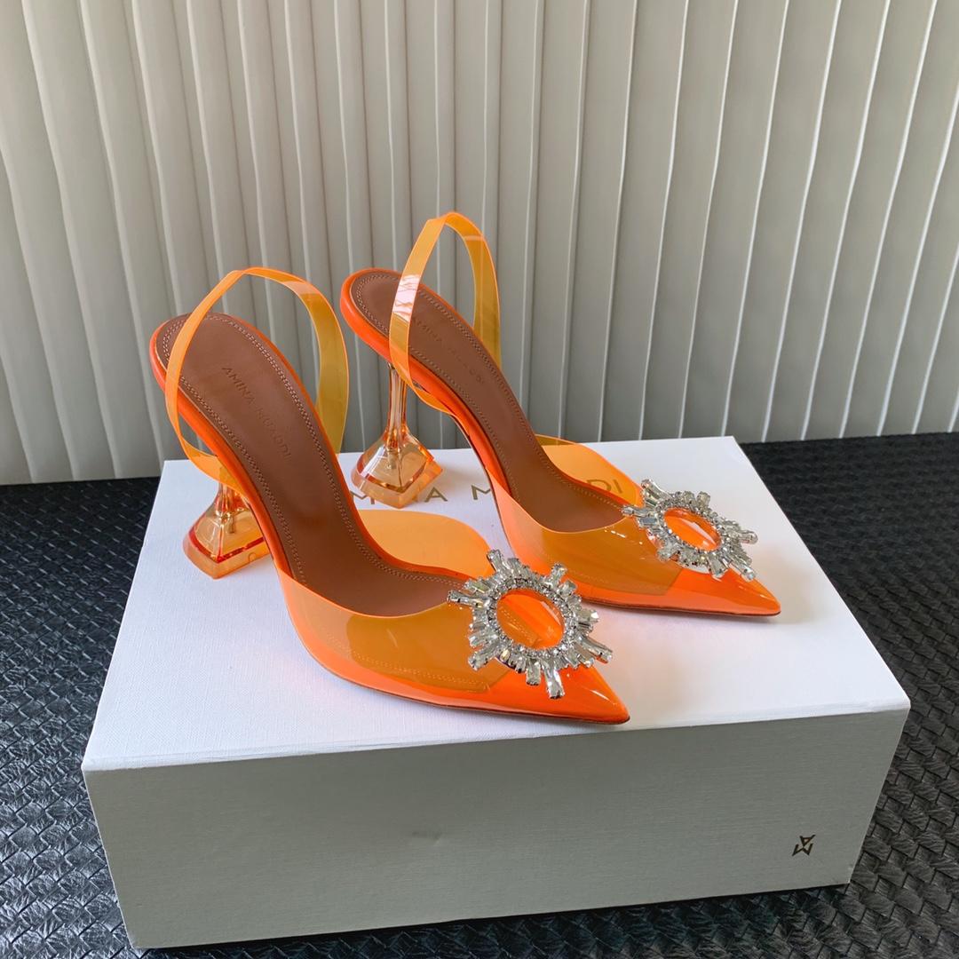 Amina Muaddi Begum Glass Orange Slingbacks - PerfectKickZ