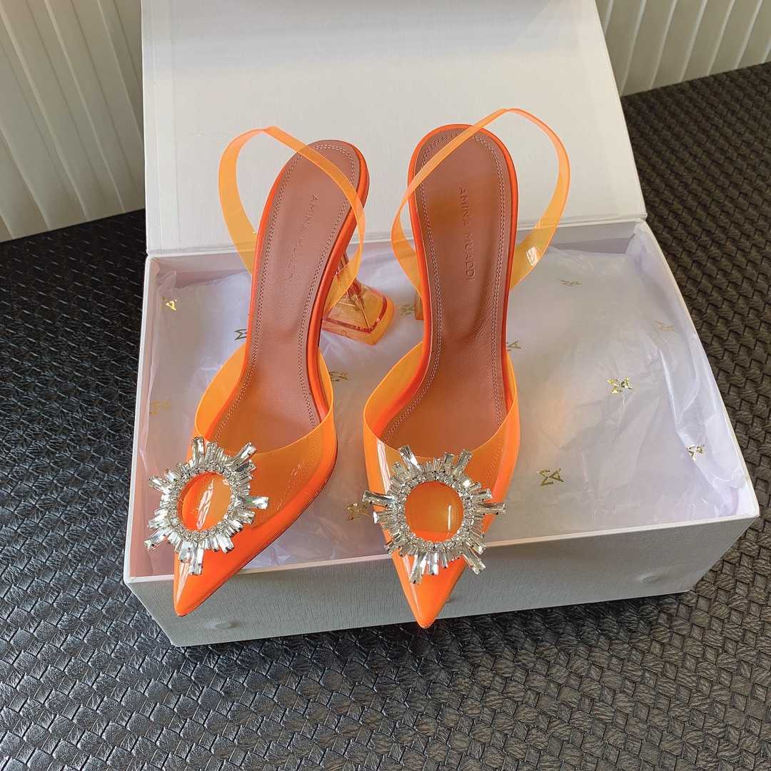 Amina Muaddi Begum Glass Orange Slingbacks - PerfectKickZ