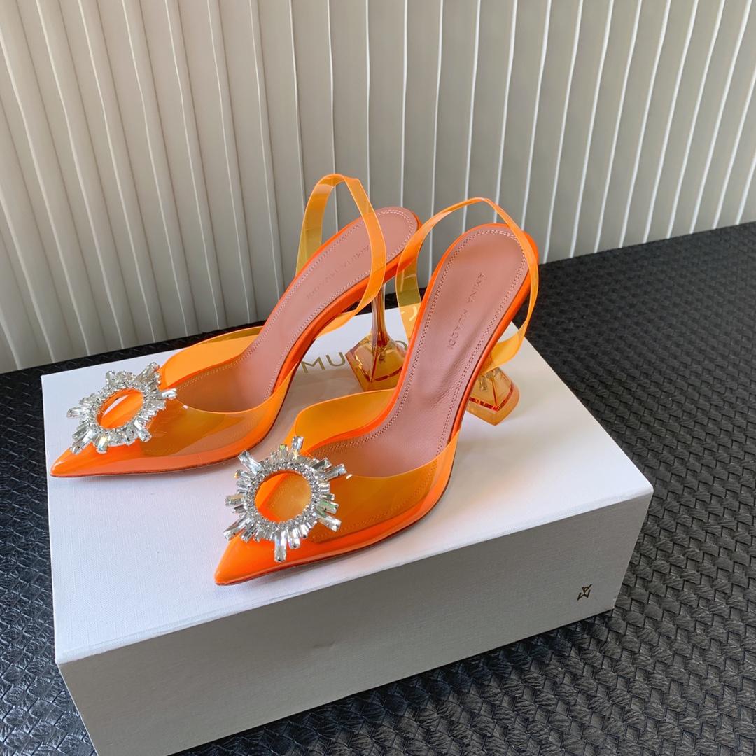 Amina Muaddi Begum Glass Orange Slingbacks - PerfectKickZ