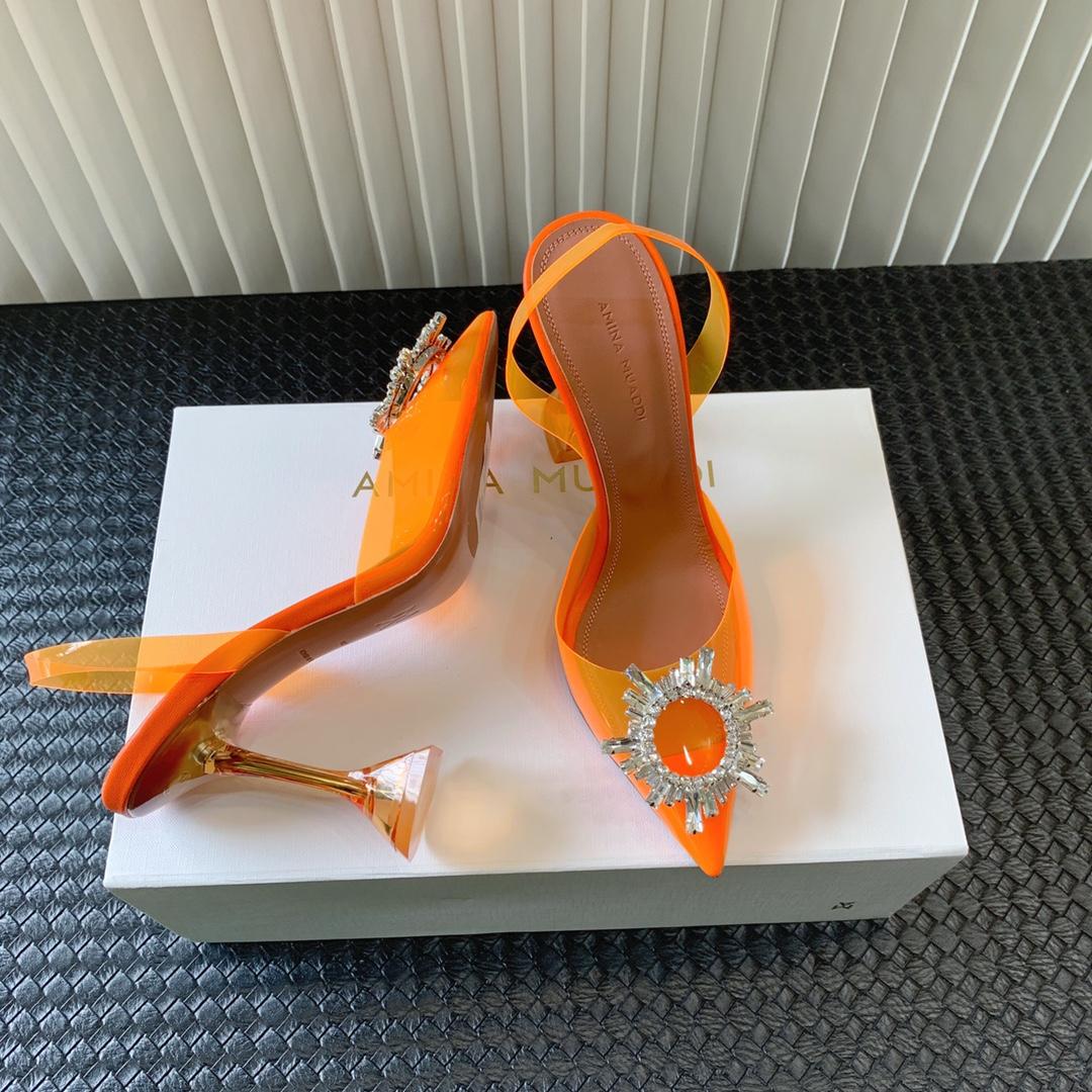 Amina Muaddi Begum Glass Orange Slingbacks - PerfectKickZ