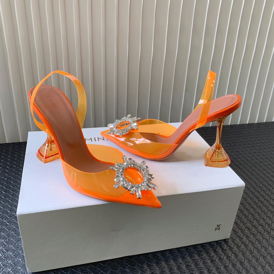 Amina Muaddi Begum Glass Orange Slingbacks - PerfectKickZ