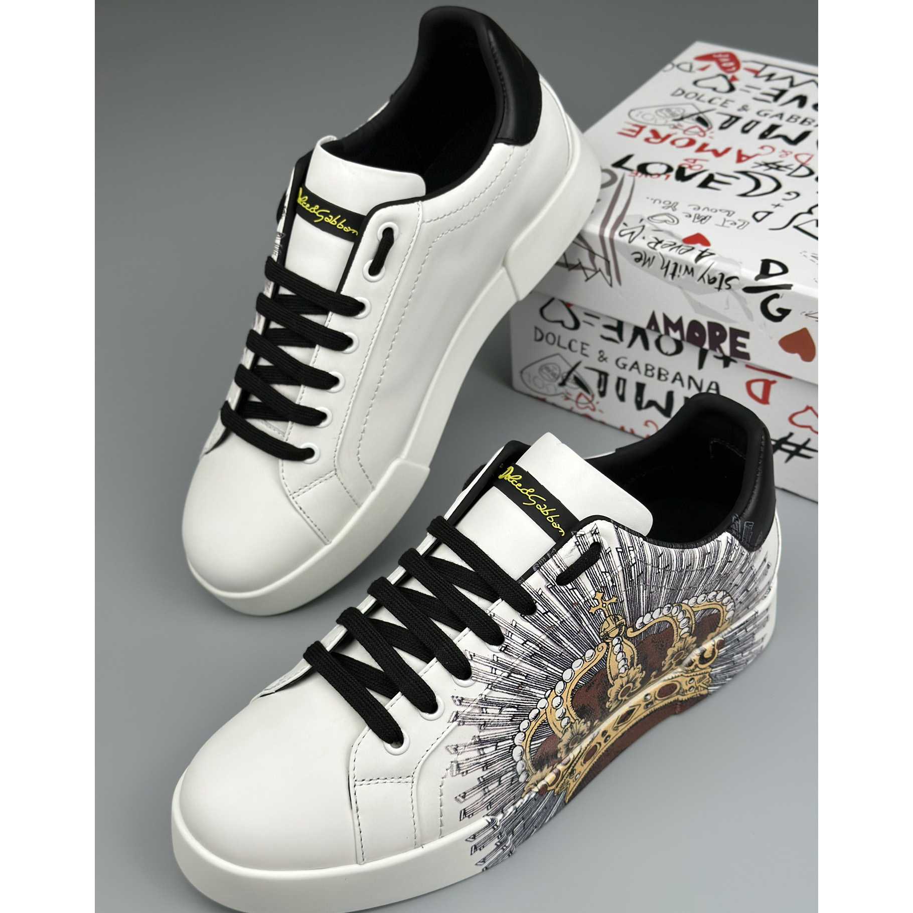 Dolce & Gabbana White Portofino Crown Sneakers - PerfectKickZ