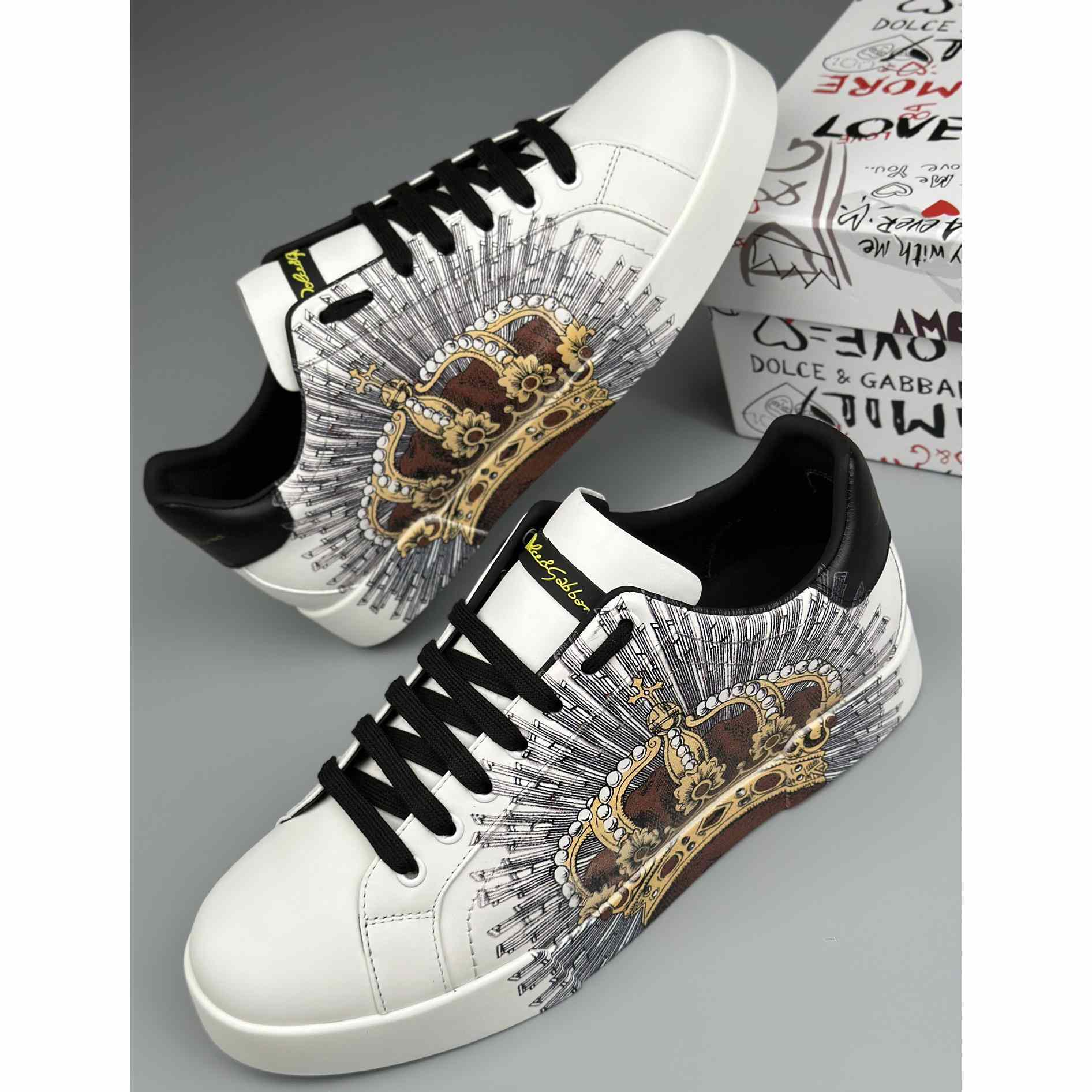 Dolce & Gabbana White Portofino Crown Sneakers - PerfectKickZ