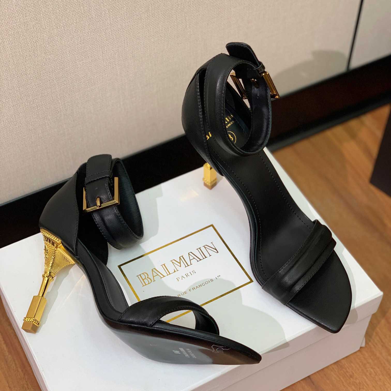 Balmain Moneta 105mm Leather Sandals - PerfectKickZ