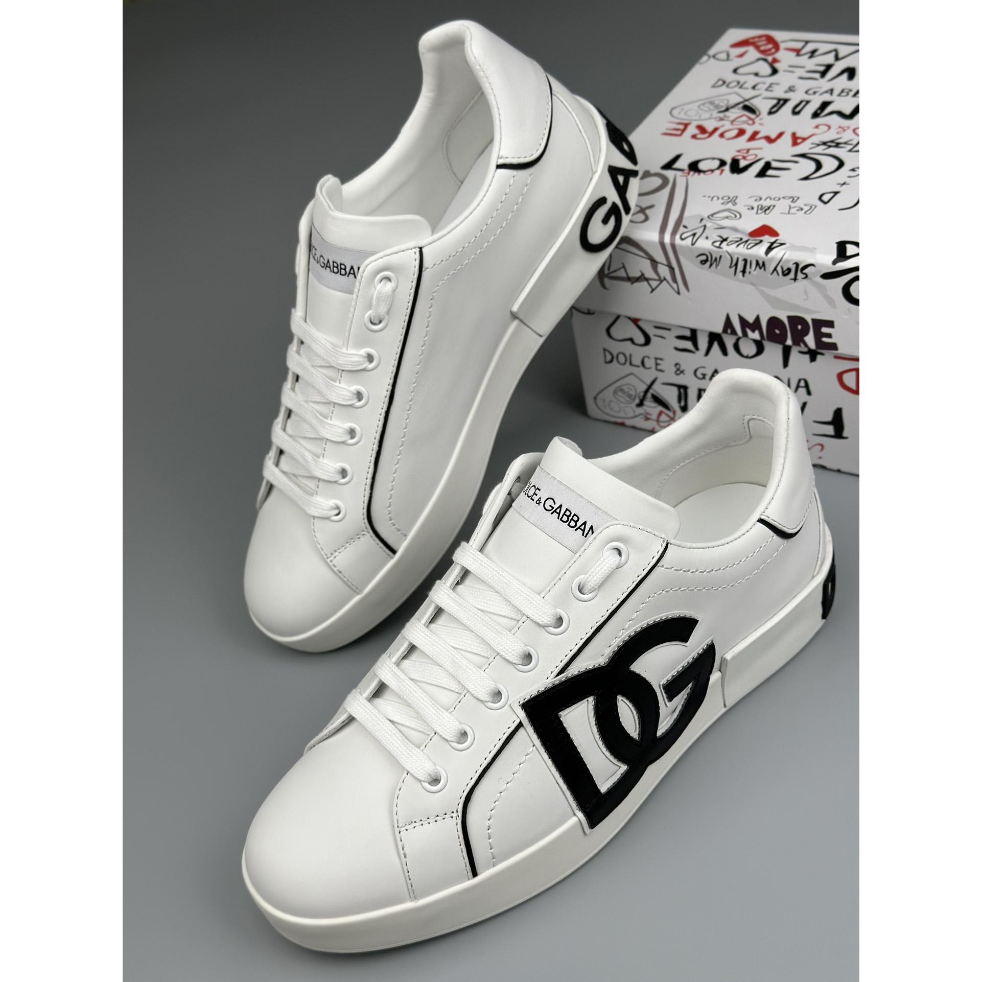 Dolce & Gabbana Calfskin Portofino Sneakers With DG Logo - PerfectKickZ