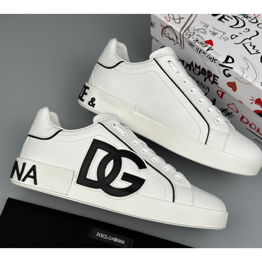 Dolce & Gabbana Calfskin Portofino Sneakers With DG Logo - PerfectKickZ