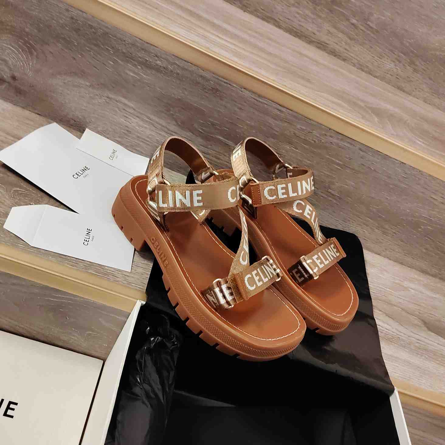 Celine Leo Strappy Sandal In Wool With ''Celine'' Jacquard - 