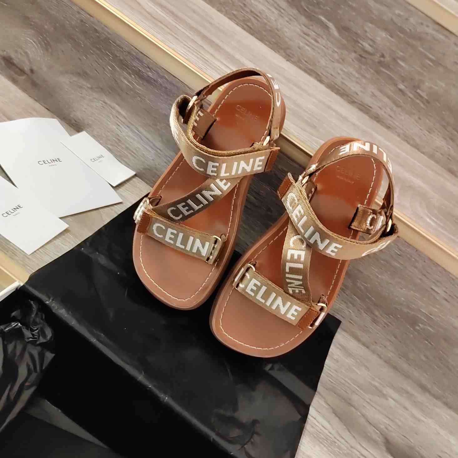 Celine Leo Strappy Sandal In Wool With ''Celine'' Jacquard - 