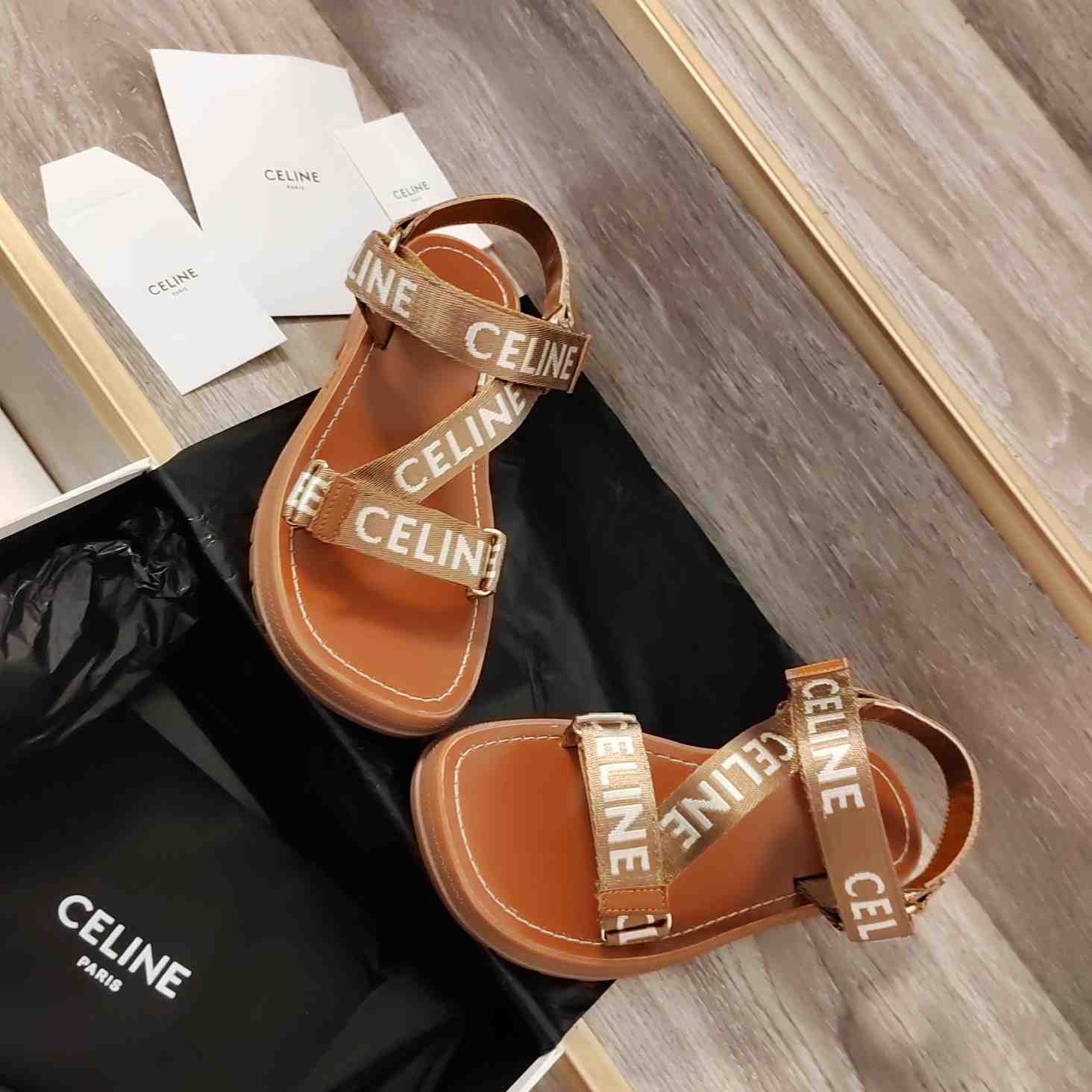 Celine Leo Strappy Sandal In Wool With ''Celine'' Jacquard - 
