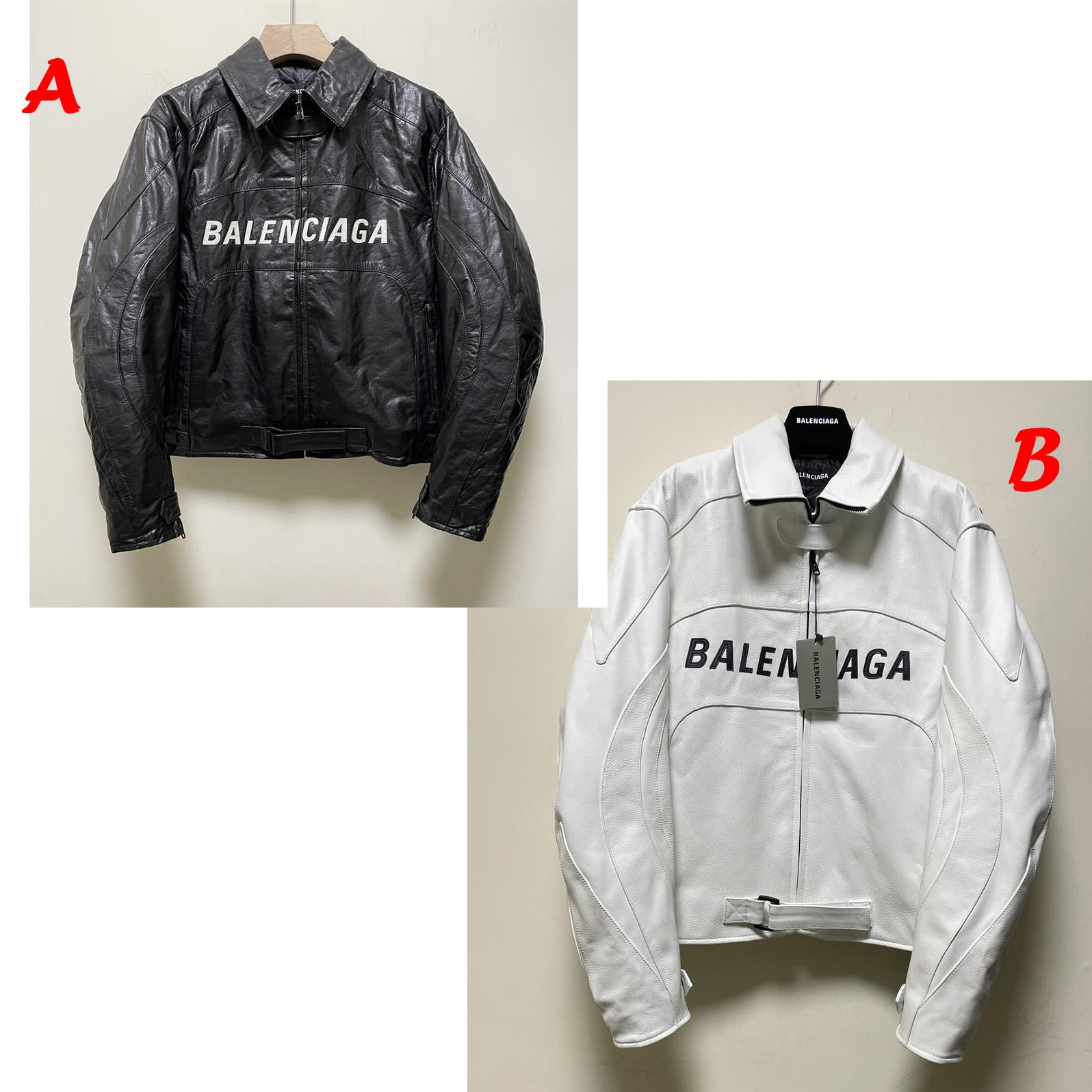 Balenciaga Contrast Logo Leather Moto Jacket - PerfectKickZ