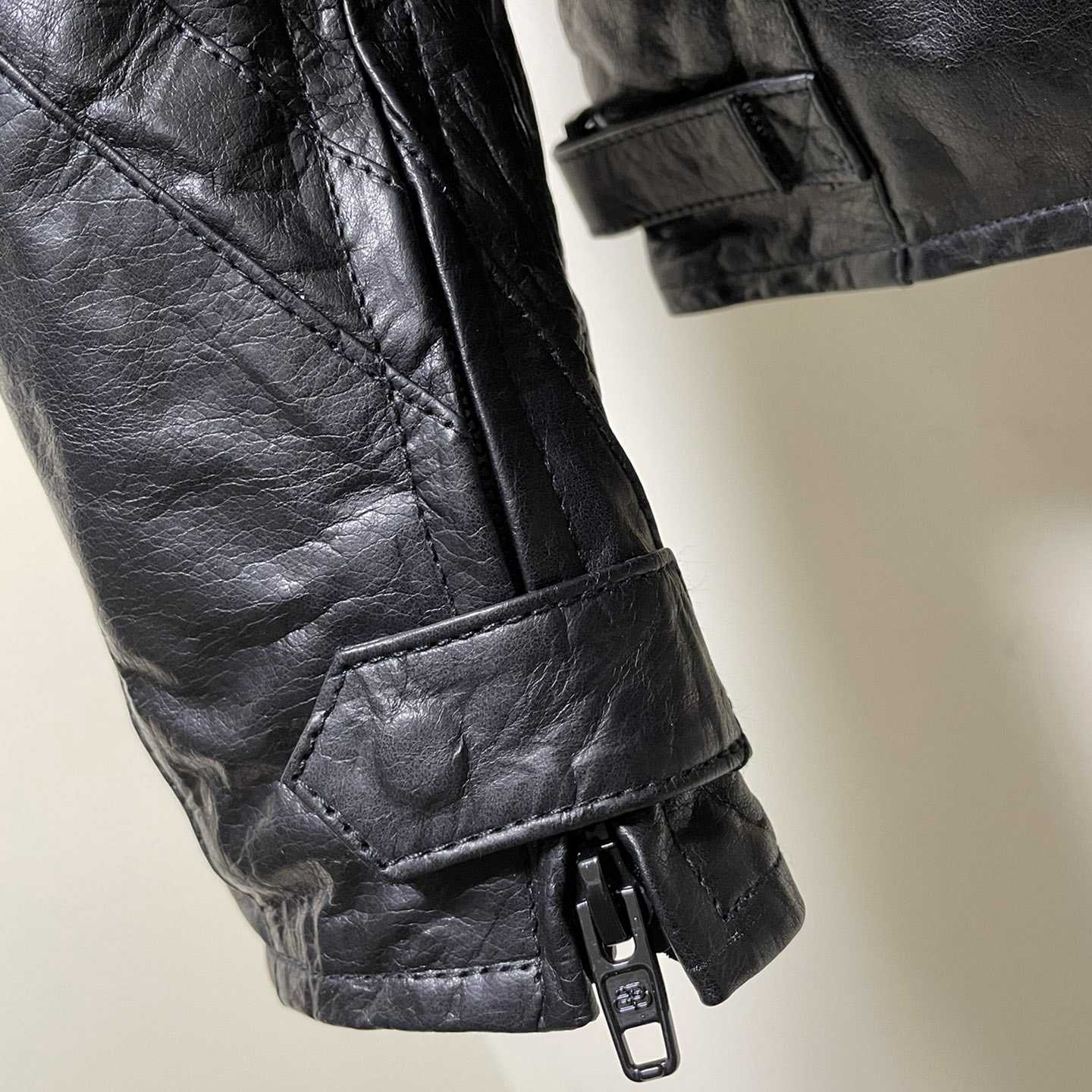 Balenciaga Contrast Logo Leather Moto Jacket - PerfectKickZ