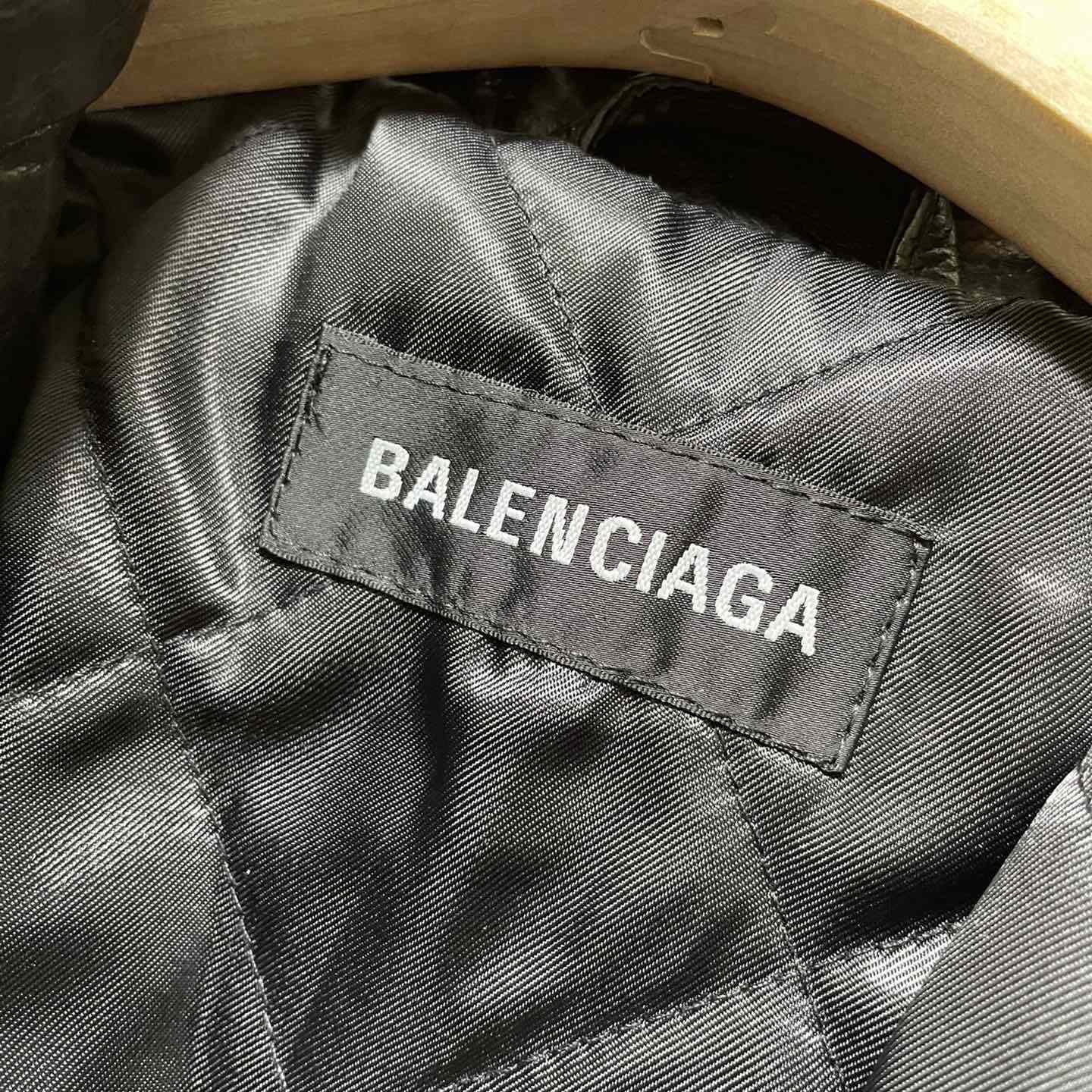 Balenciaga Contrast Logo Leather Moto Jacket - PerfectKickZ