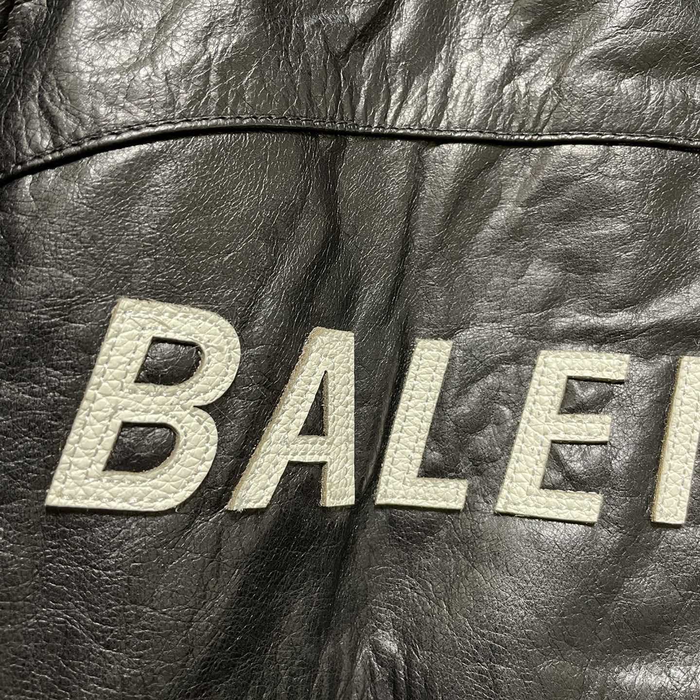 Balenciaga Contrast Logo Leather Moto Jacket - PerfectKickZ