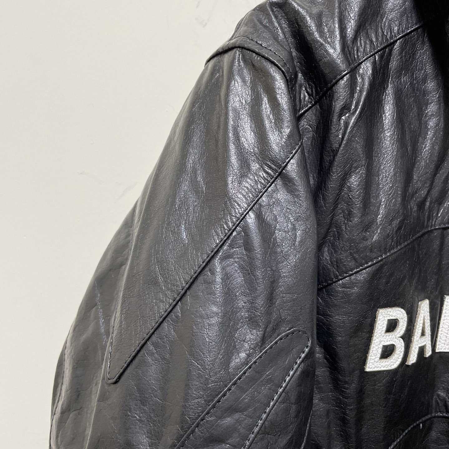 Balenciaga Contrast Logo Leather Moto Jacket - PerfectKickZ