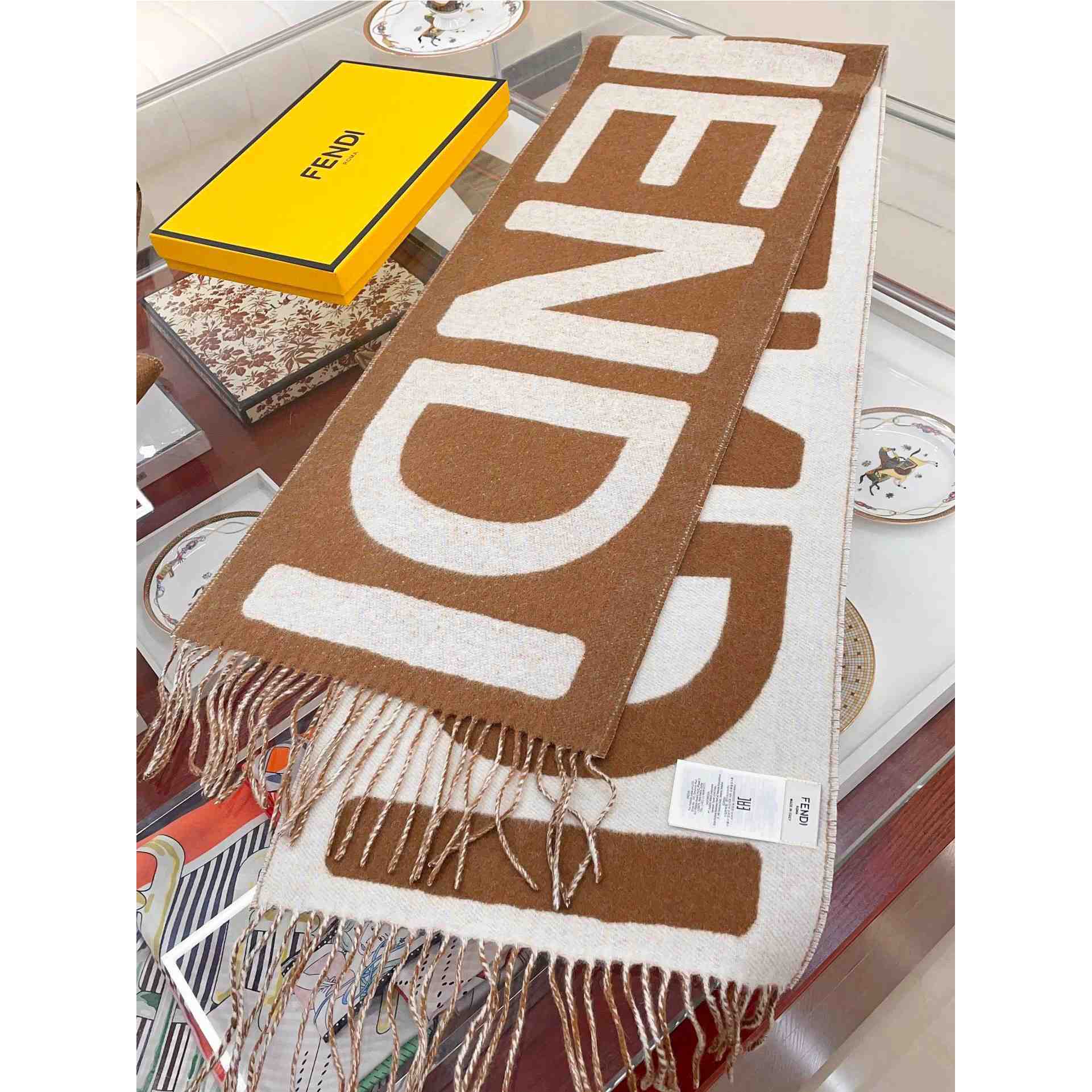 Fendi Brown And Beige Wool Scarf - PerfectKickZ