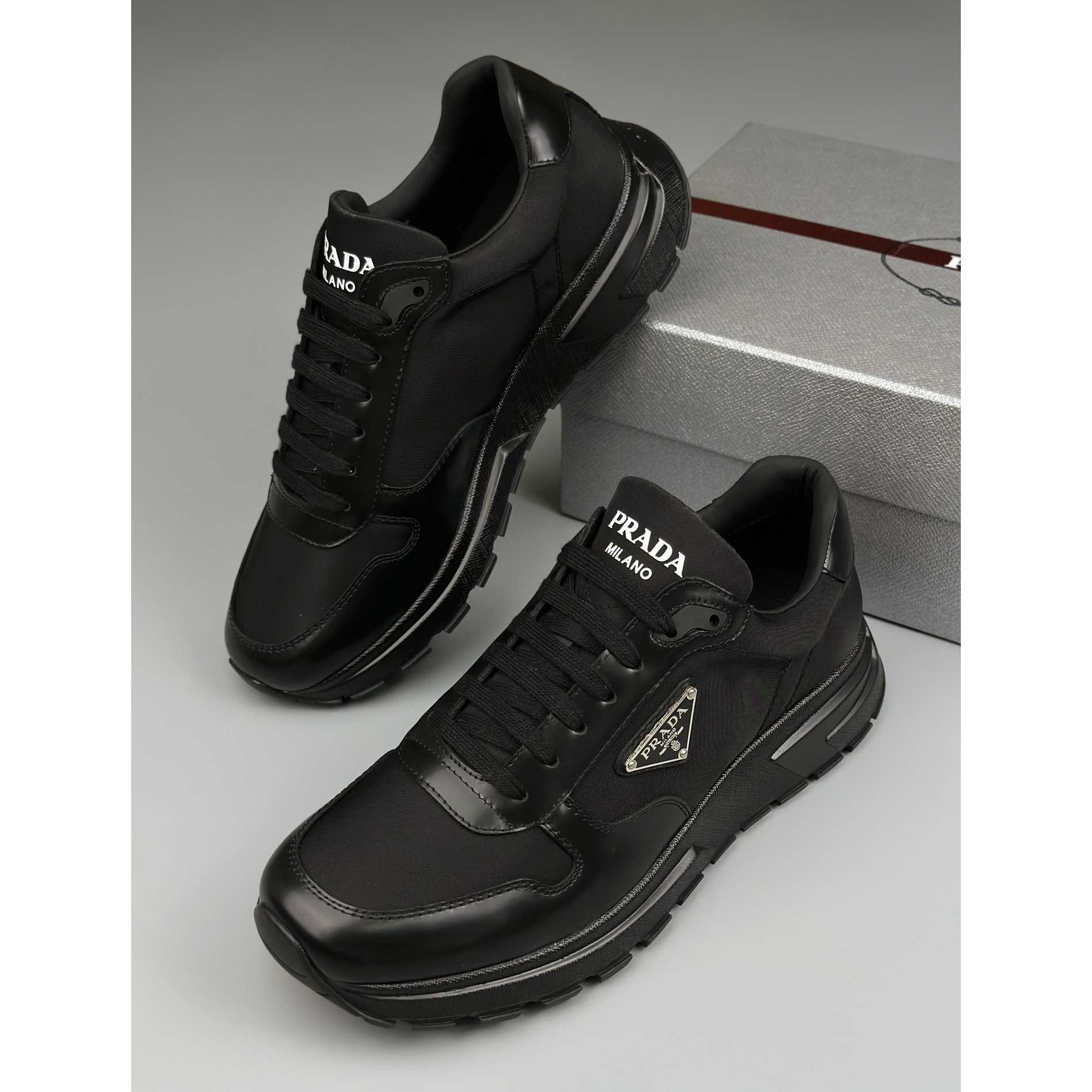 Prada Re-Nylon And Brushed Leather Sneakers - PerfectKickZ