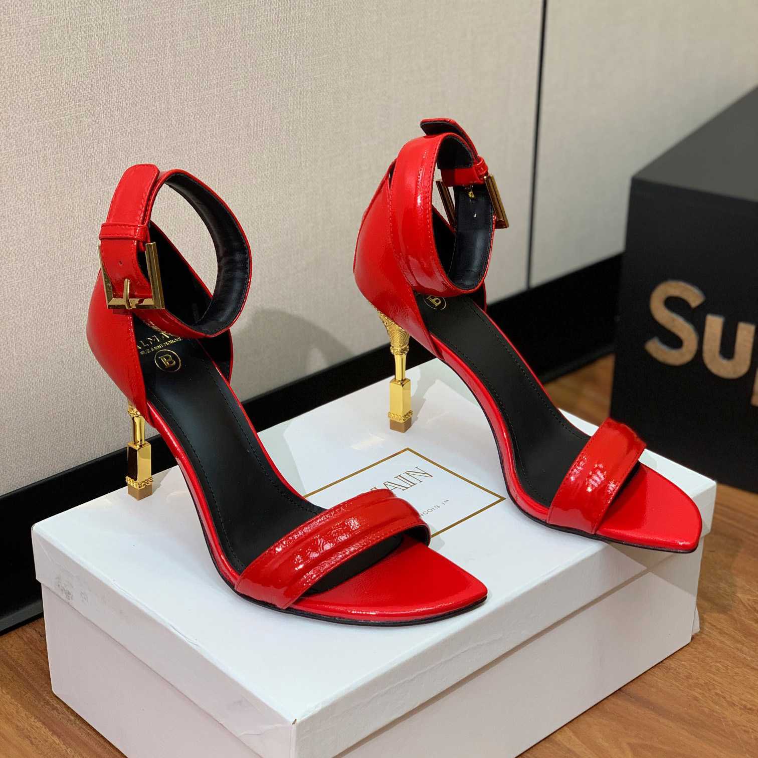Balmain Moneta Patent Leather Sandals - PerfectKickZ