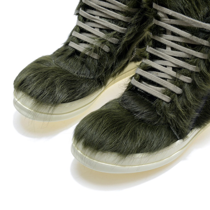 Rick Owens Green Pony Hair High Sneakers - PerfectKickZ