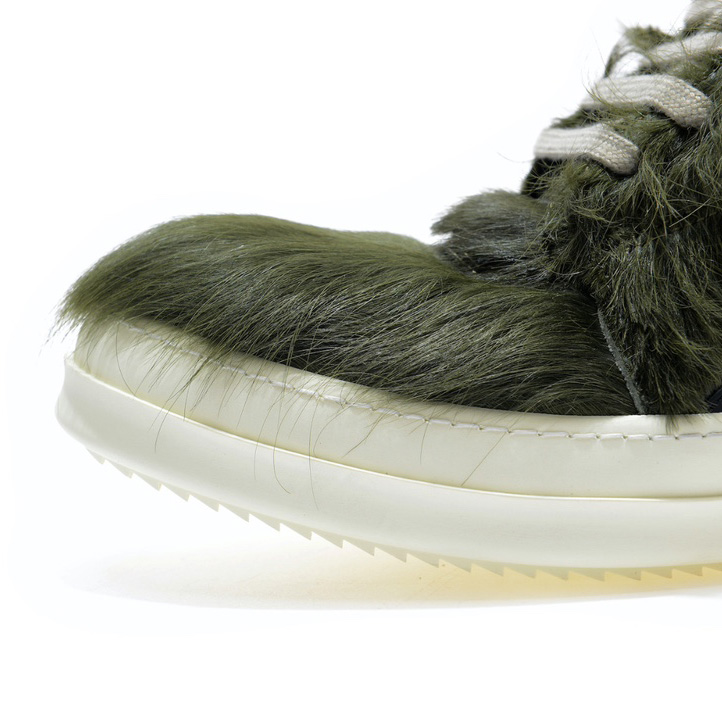 Rick Owens Green Pony Hair High Sneakers - PerfectKickZ