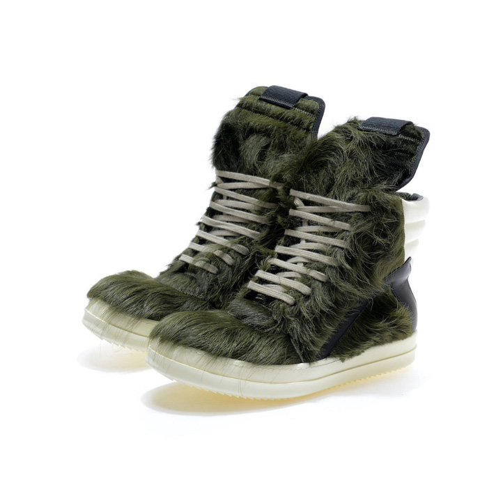 Rick Owens Green Pony Hair High Sneakers - PerfectKickZ