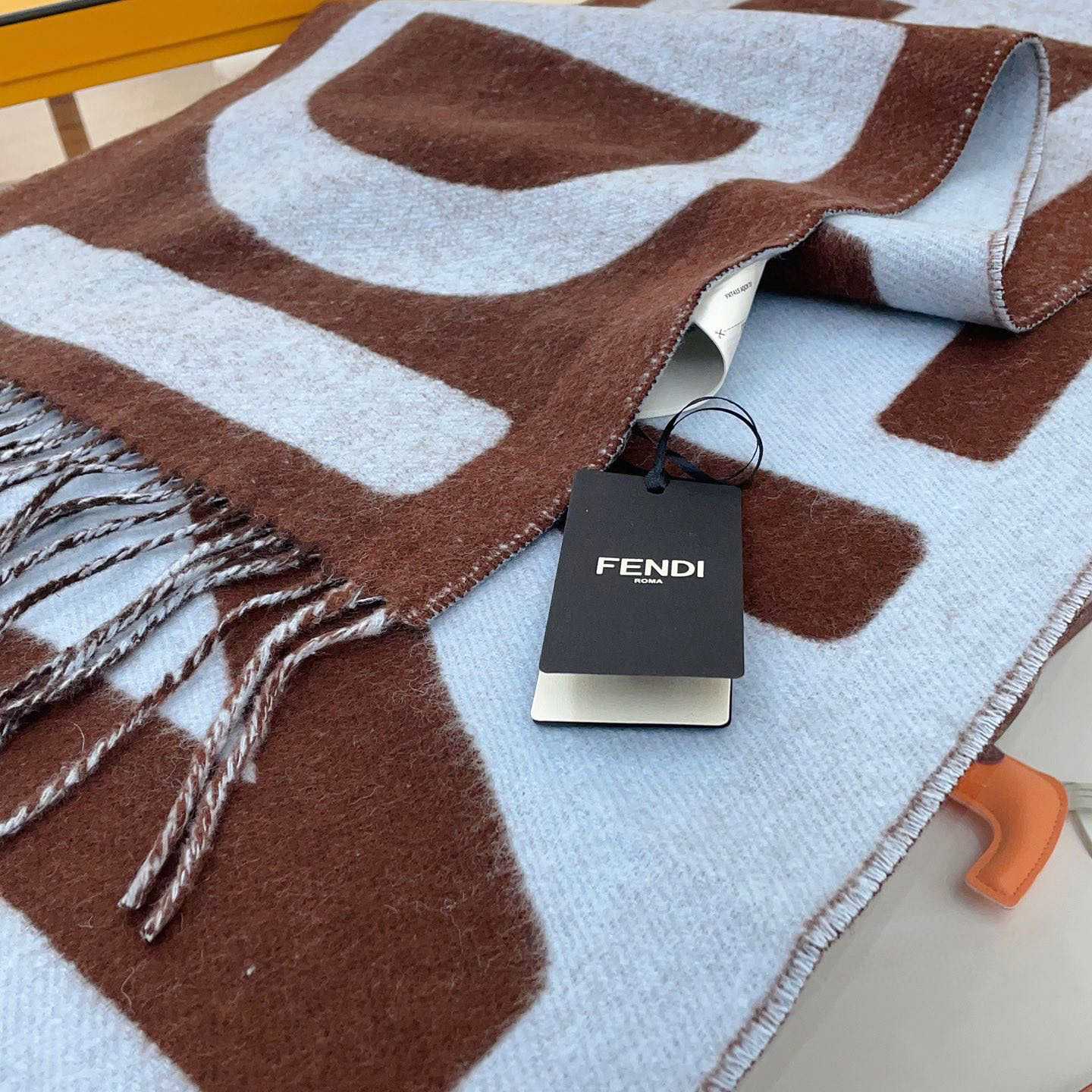 Fendi Brown And Light Blue Wool Scarf  - PerfectKickZ