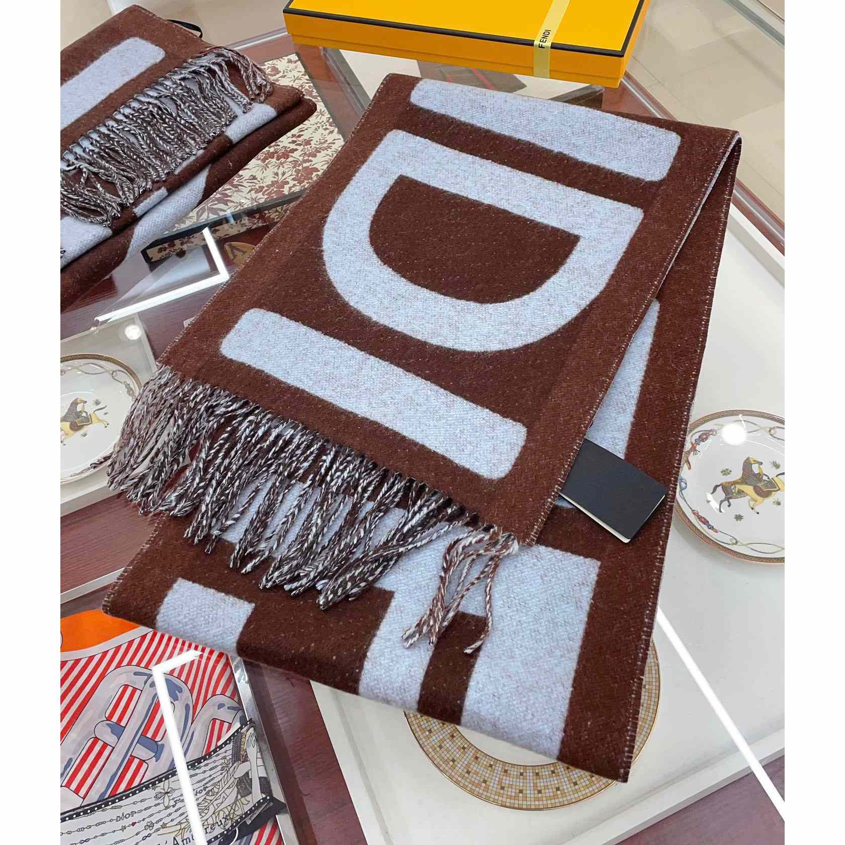 Fendi Brown And Light Blue Wool Scarf  - PerfectKickZ