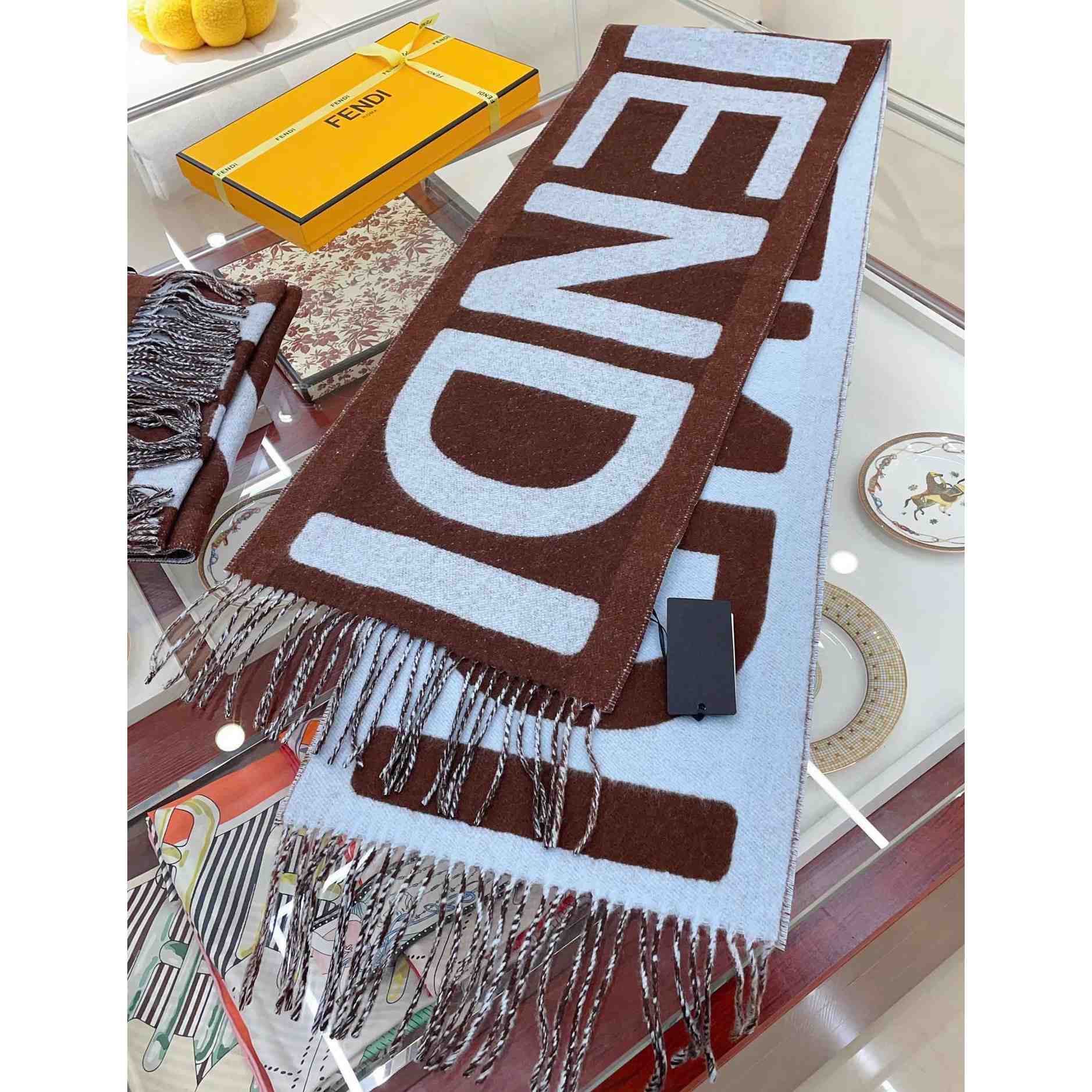 Fendi Brown And Light Blue Wool Scarf  - PerfectKickZ
