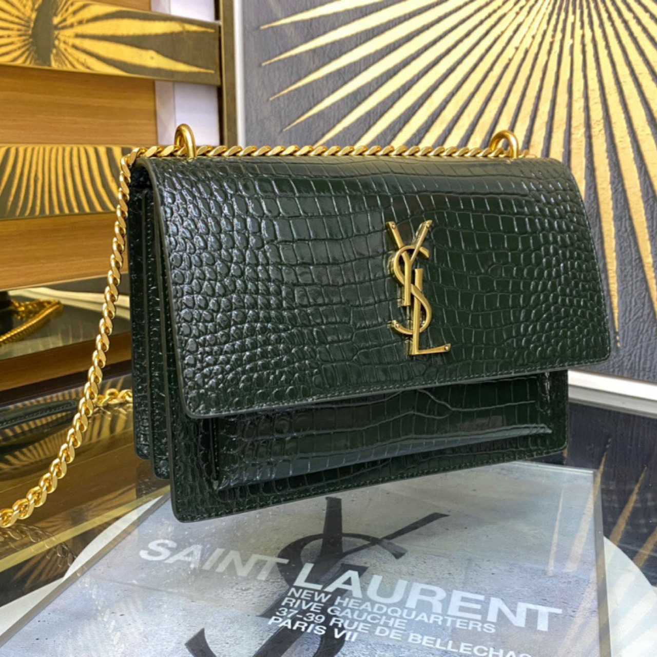 Saint Laurent Sunset Medium In Crocodile Embossed Leather(22-8-16cm) - PerfectKickZ
